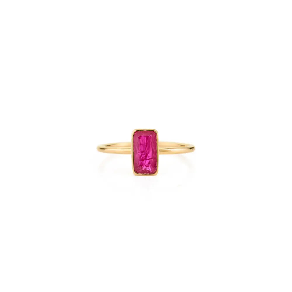Elegant Classic Style 18K Yellow Gold Ruby Single Stone Stackable Ring July Birthstone Jewelry