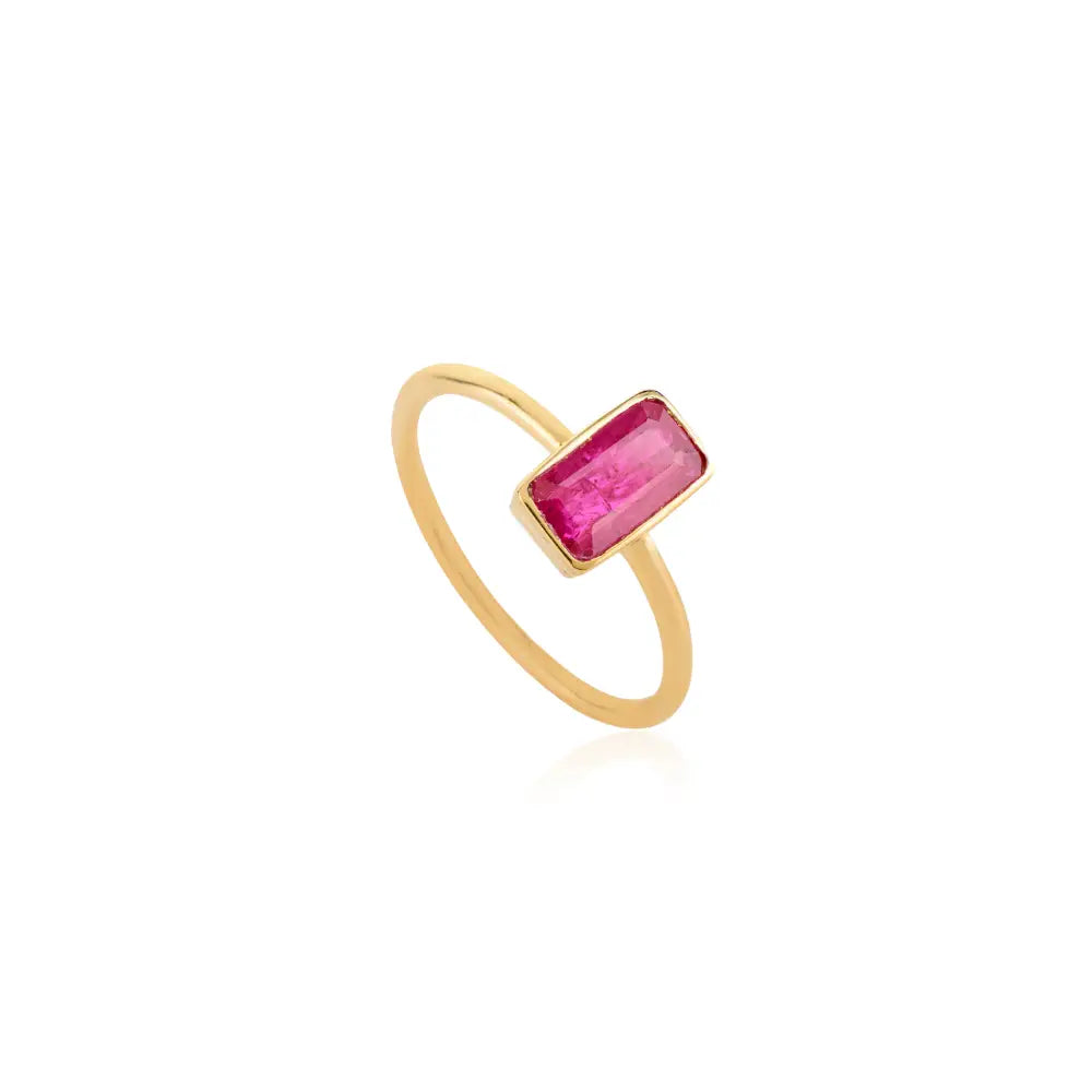 Elegant Classic Style 18K Yellow Gold Ruby Single Stone Stackable Ring July Birthstone Jewelry