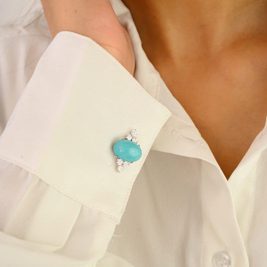 New Trendy Products Genuine Turquoise & American Diamond Gemstone Cufflinks Jewelry Manufacture