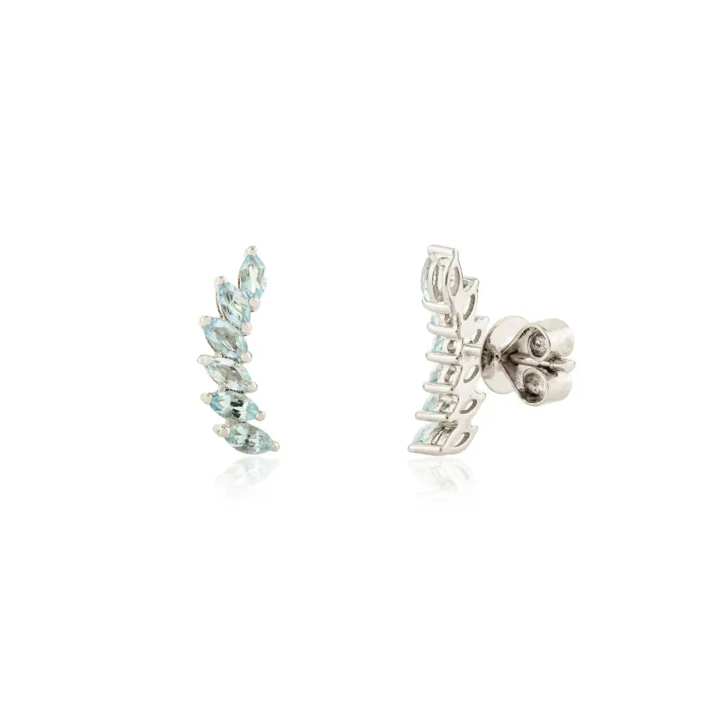 Marquise Shape Blue Topaz 14K White Gold Wings Shape Ear Climber Earrings Unique Design