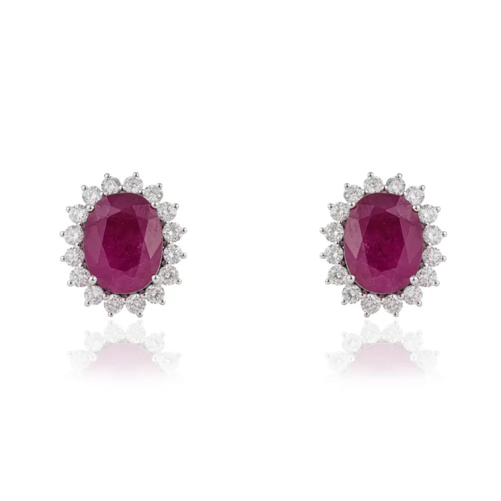 18.91ct. Ruby & Diamond Statement Cluster Stud Earrings Solid 14K White Gold Custom Jewelry