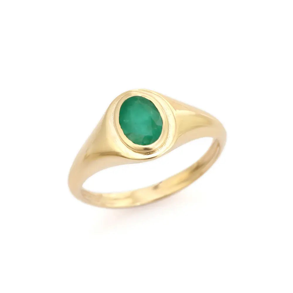 Best Selling Products Fine Emerald Chunky Signet Ring Real K14 Yellow Gold Bulk Jewelry