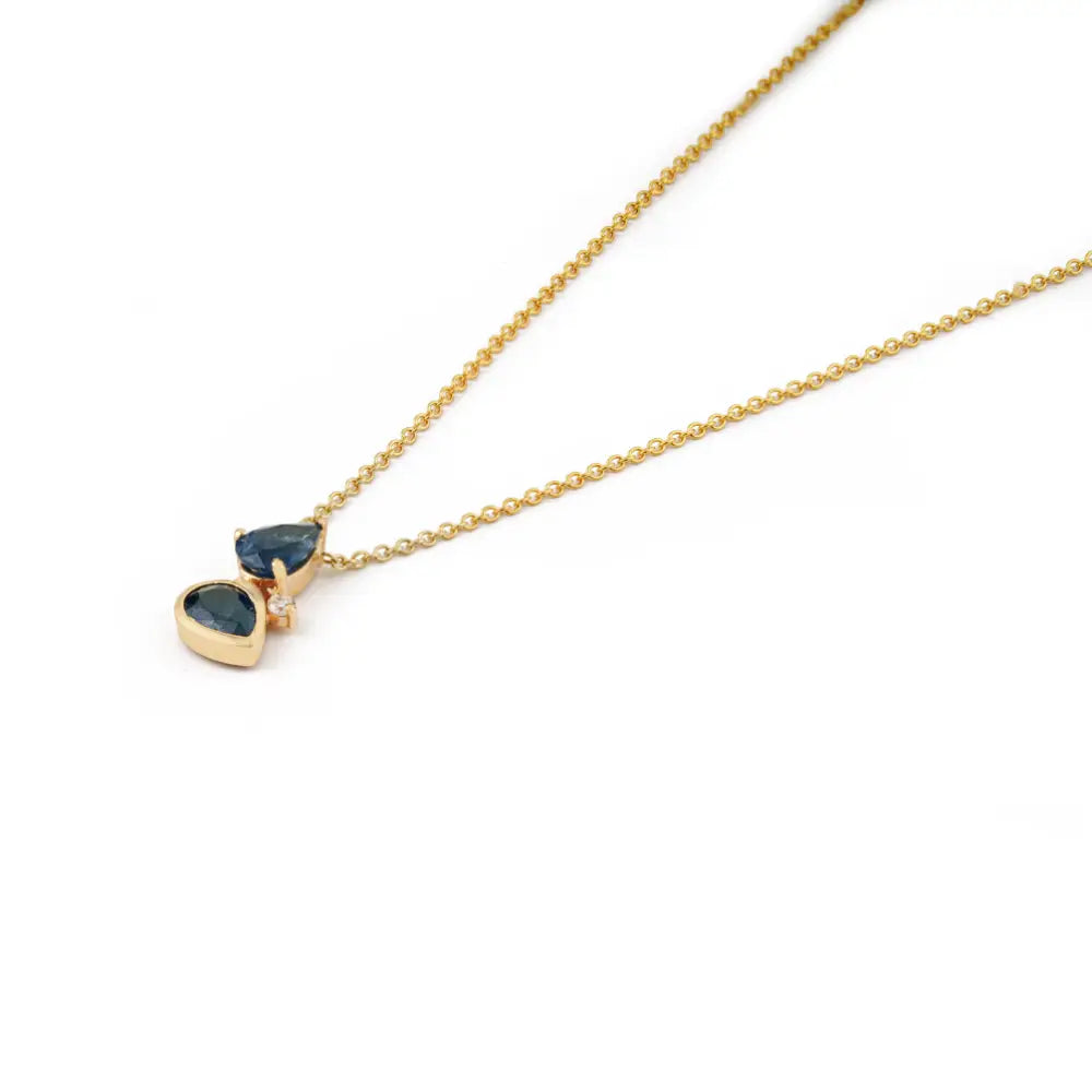Solid 14K Yellow Gold Blue Sapphire & Diamond Minimal Stackable Pendant Necklace Women