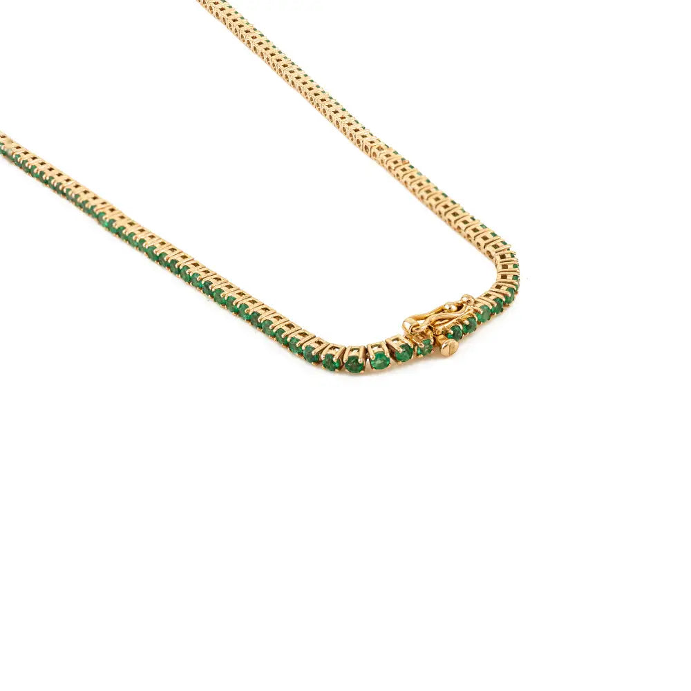 Zambian Emerald Trading Products Sleek Tennis Necklace For Women 14K Pure Yellow Gold