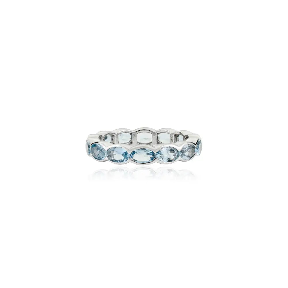 Oval Cut Aquamarine Gemstone Full Eternity Band Ring Stackable Jewelry 14K Gold Jewelry