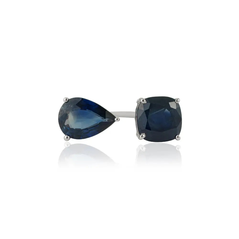 Best Quality Prong Set Blue Sapphire Gemstone Open Ring 18K Pure White Gold Bulk Jewelry