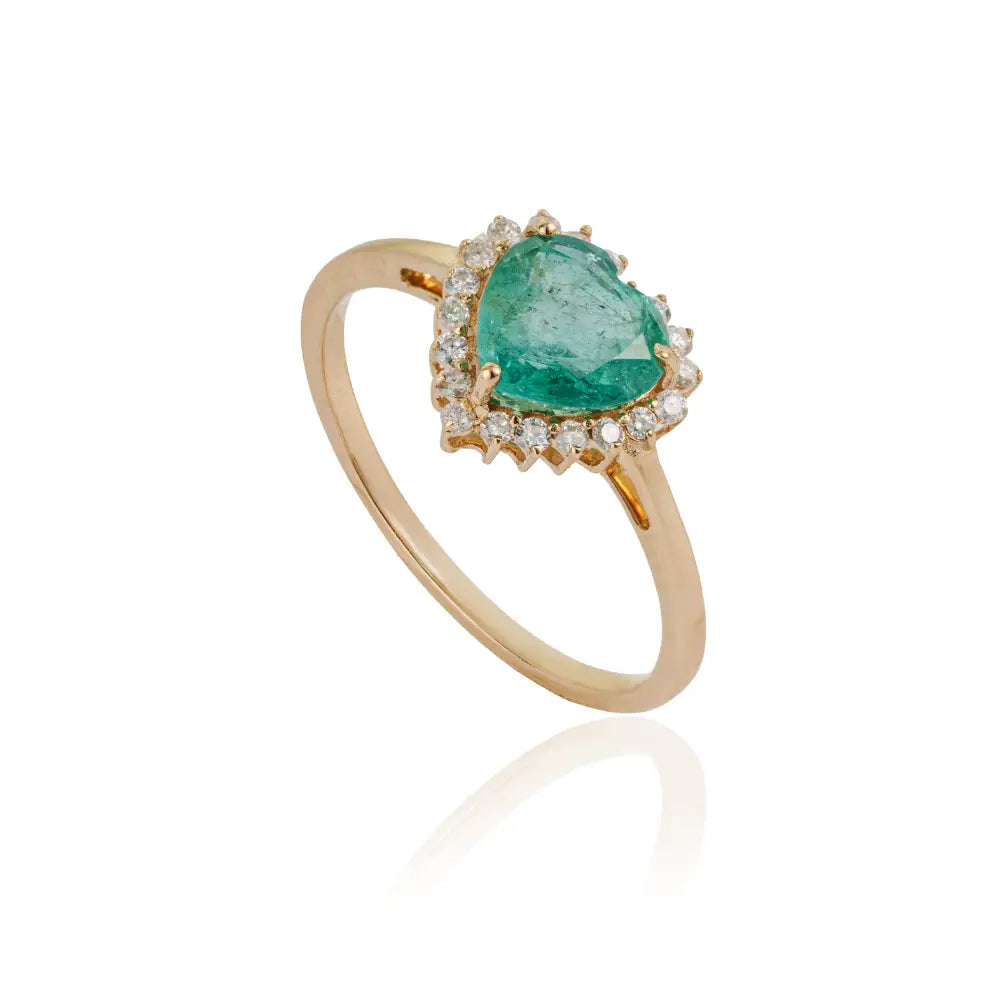 Precious Gemstone Emerald & Diamond Heart Shape Cluster Ring K14 Yellow Gold Bulk Jewelry
