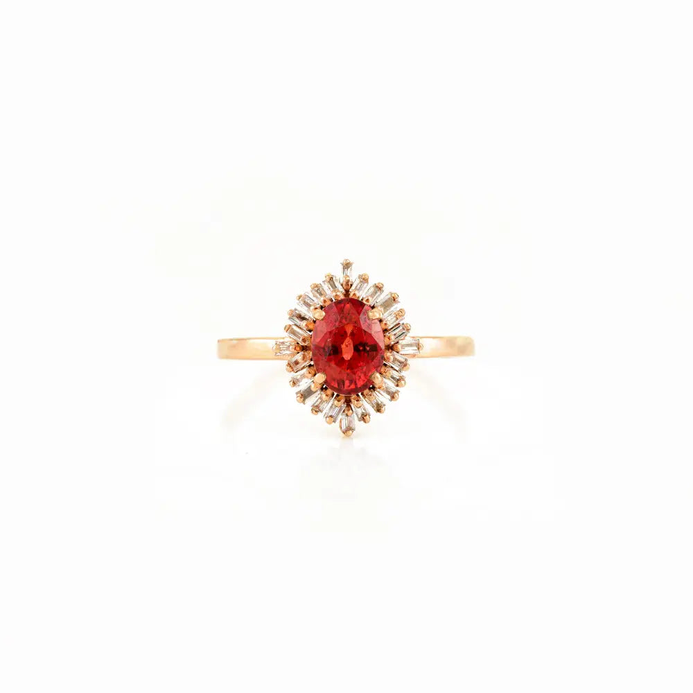 Elegant Design 14K Solid Rose Gold Orange Sapphire & Diamond Cluster Ring Minimal Jewelry