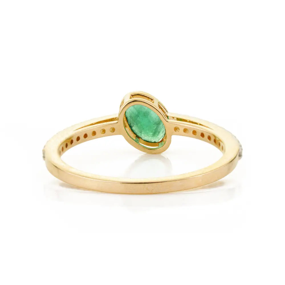 Simple Elegant 14K Real Yellow Gold Emerald & Diamond Stacking Engagement Ring For Unisex