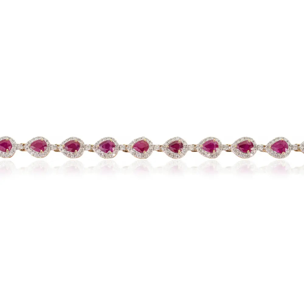 New Arrivals Real Ruby & Diamond K14 Solid Yellow Gold Halo Wedding Bracelet Valentine's Day Gift Jewelry