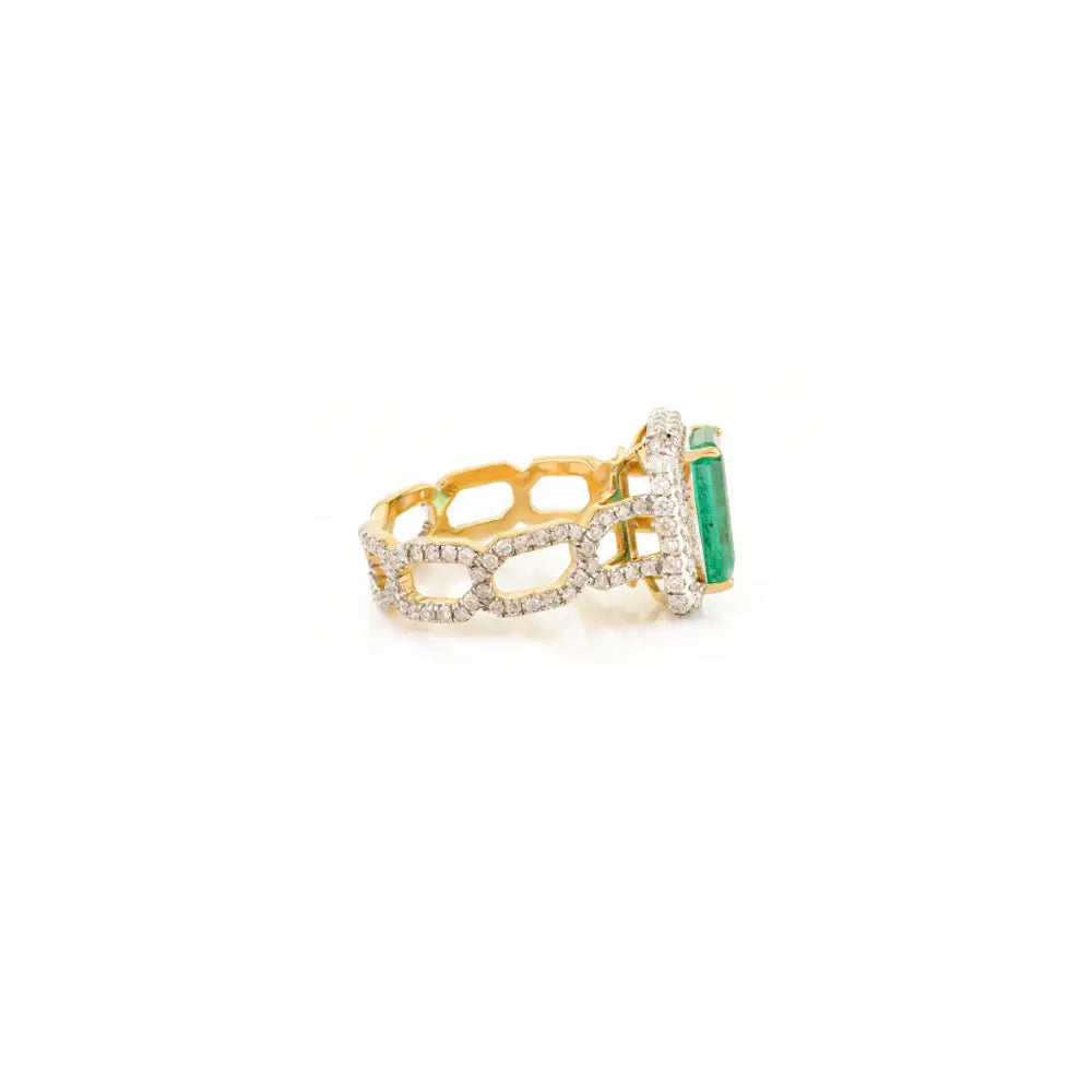 3.17ct. Zambian Emerald & Diamond Bold Statement Ring Bridal Bulk Jewelry 18K Yellow Gold