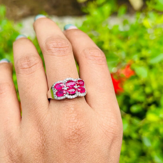 Popular Design Factory Price Ruby & American Diamond Statement Ring For Wedding Jewelry