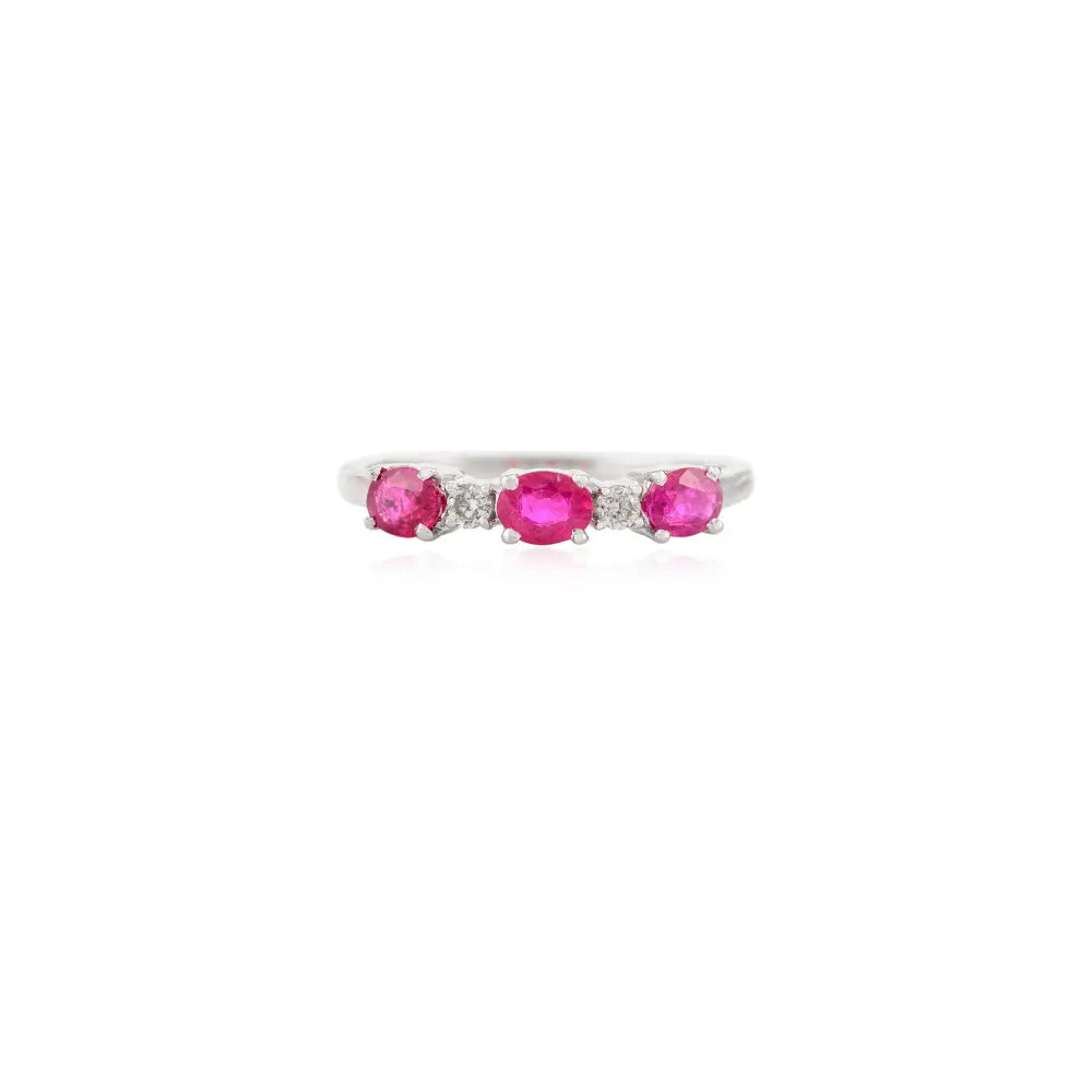 Bulk Jewelry Natural Ruby & Diamond Solid 14K White Gold Three Stone Ring