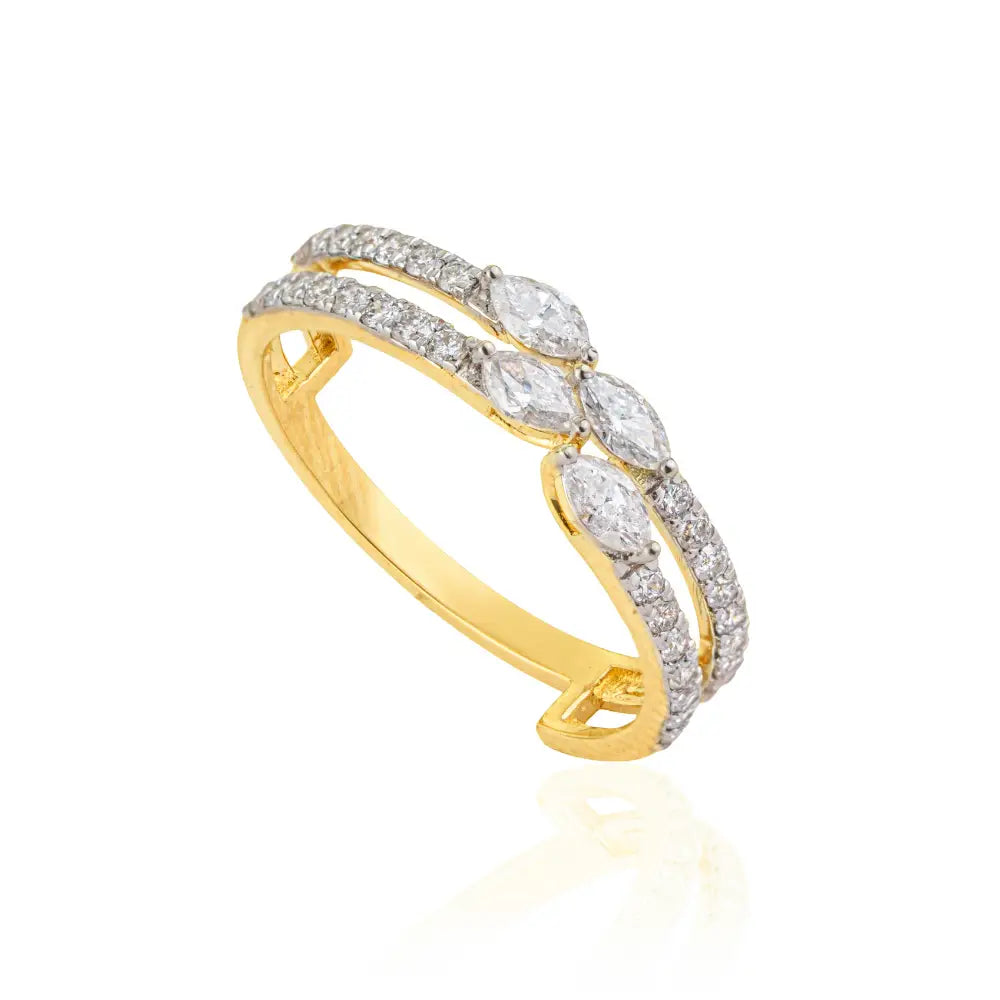 April Birthstone Diamond Stackable Double Band Ring Solid K14 Yellow Gold Fine Jewelry