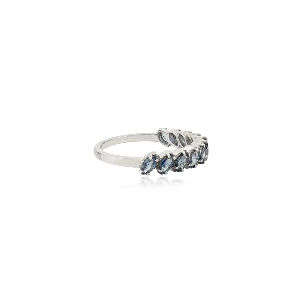 Elegance Style Marquise Shape Blue Sapphire Half Eternity Band Ring K14 White Gold Jewelry