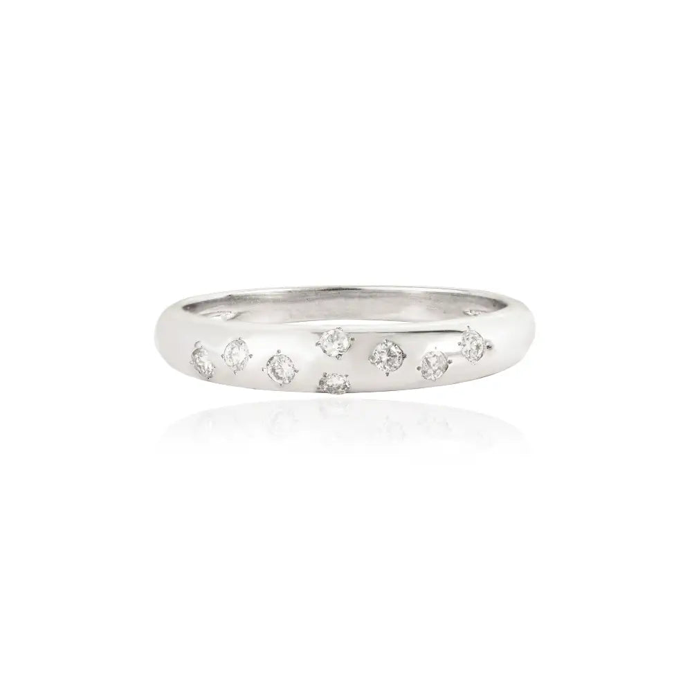 Latest Design Pave Set Diamond Minimalist Dome Ring Real K14 White Gold Jewelry Supplier
