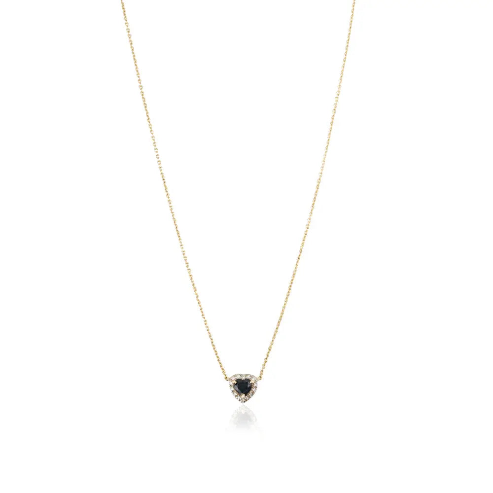 Dainty Minimalist Heart Shape Blue Sapphire & Diamond Halo Pendant Necklace 14K Gold