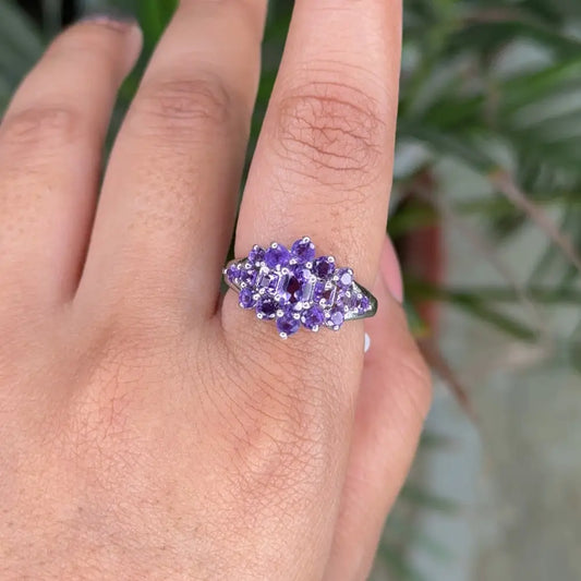 Latest Design Top Quality Natural Amethyst Wedding Index Finger Ring Set In 925 Sterling Silver