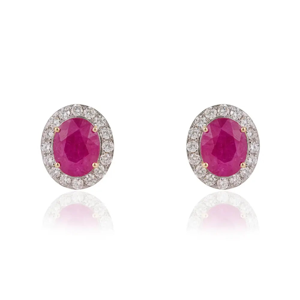 Latest New Arrivals K18 Yellow Gold Ruby & Diamond Halo Statement Stud Earrings For Women's