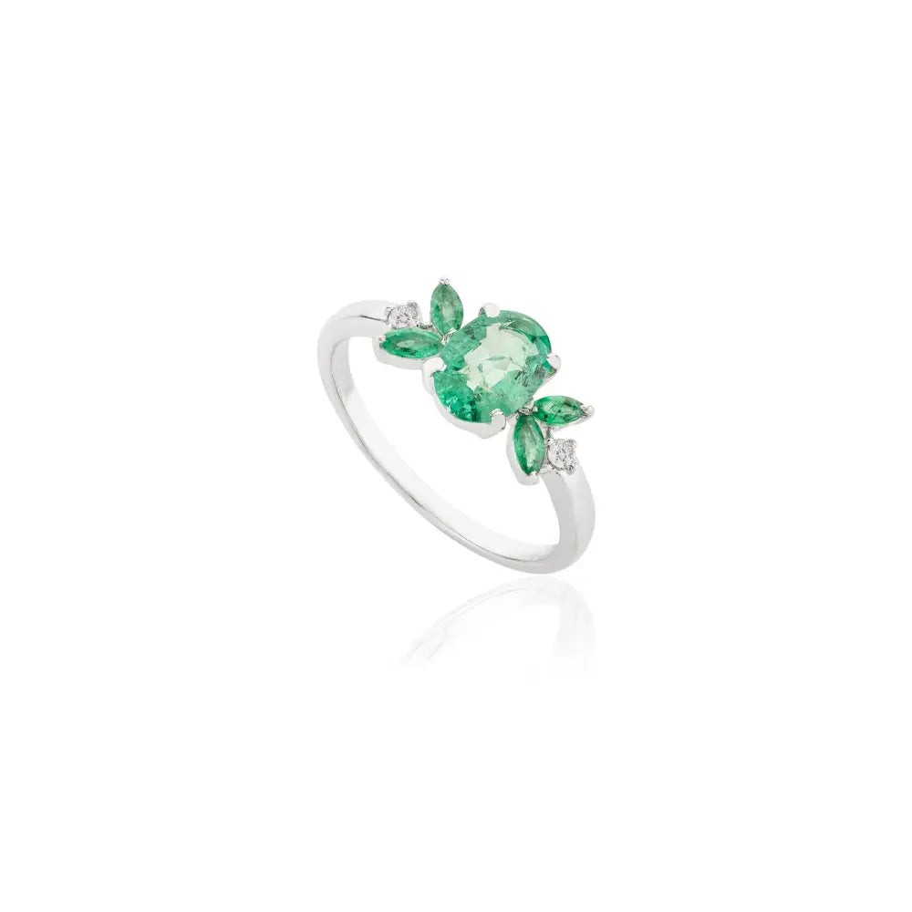 Best Quality Products Natural Emerald & Diamond 14K White Gold Genuine Ring