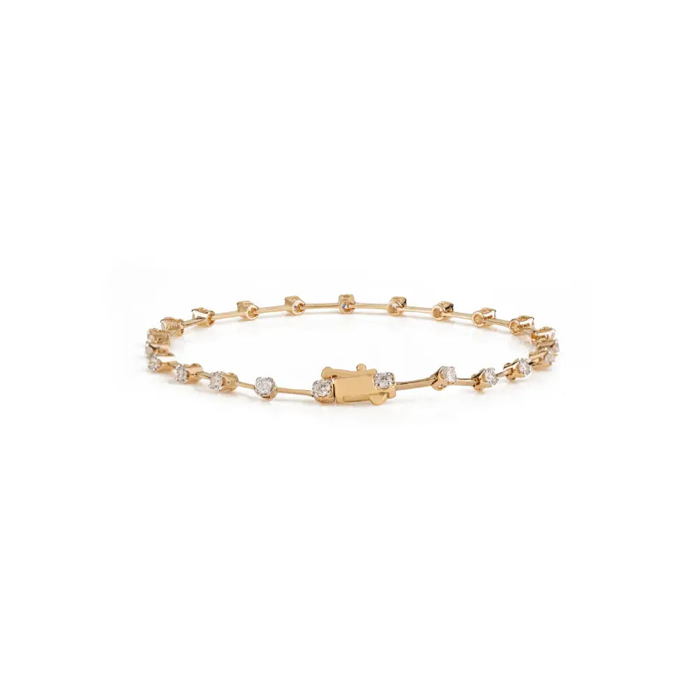 Unique Design Real Diamond Spaced-Out Stackable Tennis Bracelet 14K Real Yellow Gold