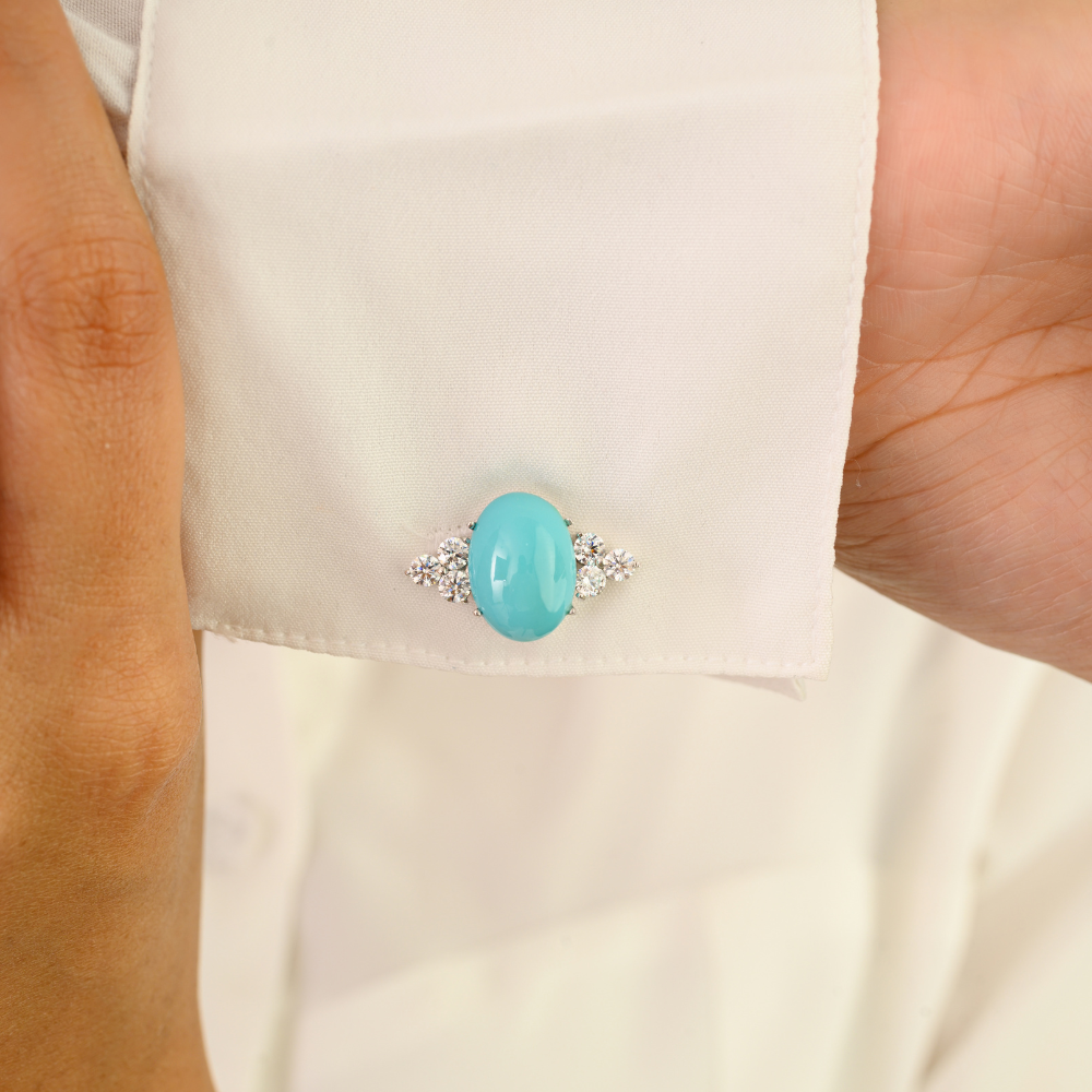 New Trendy Products Genuine Turquoise & American Diamond Gemstone Cufflinks Jewelry Manufacture