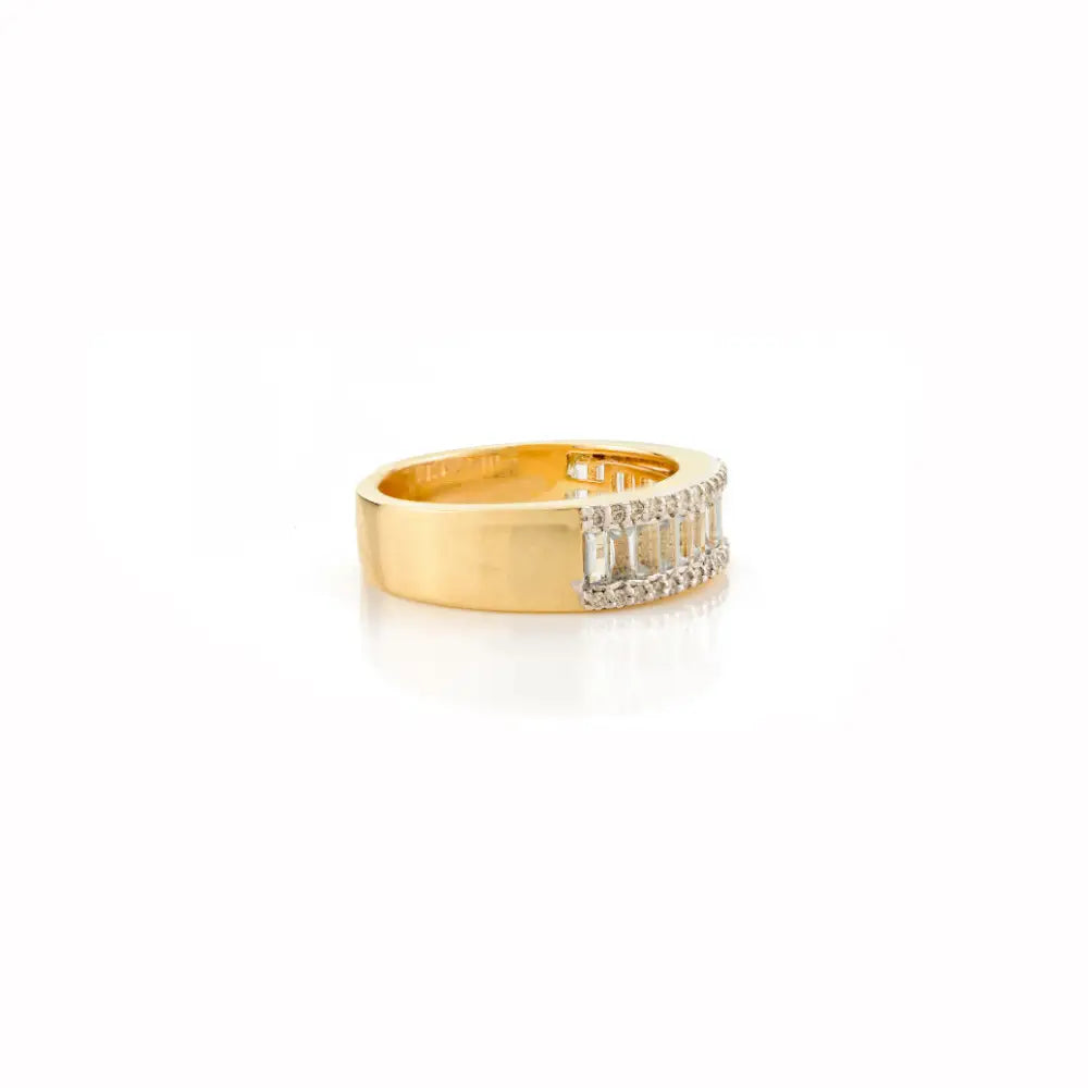 Baguette Cut Blue Topaz & Diamond Statement Wedding Band Ring 14K Solid Yellow Gold Jewelry
