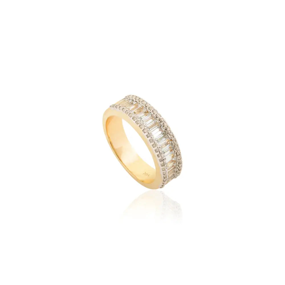 Baguette Cut Blue Topaz & Diamond Statement Wedding Band Ring 14K Solid Yellow Gold Jewelry