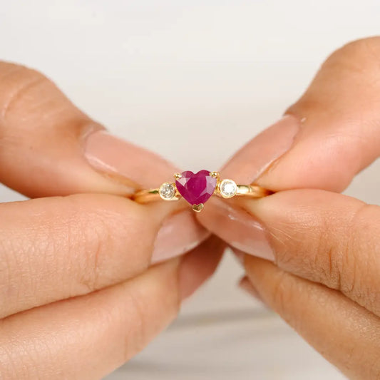 Heart Shape Ruby & Diamond Engagement Ring For Women 14K Yellow Gold Gift For Her Jewelry