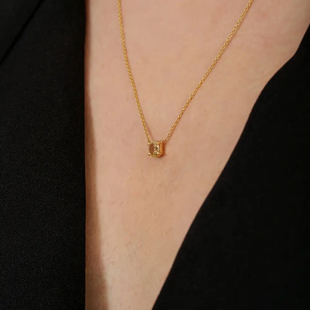 Minimalist Dainty Natural Diamond 18K Yellow Gold Solitaire Pendant Necklace Daily Wear Jewelry