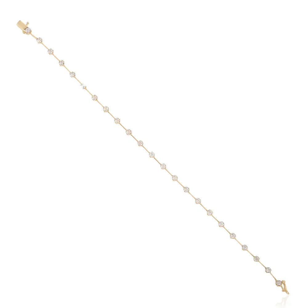 Unique Design Real Diamond Spaced-Out Stackable Tennis Bracelet 14K Real Yellow Gold