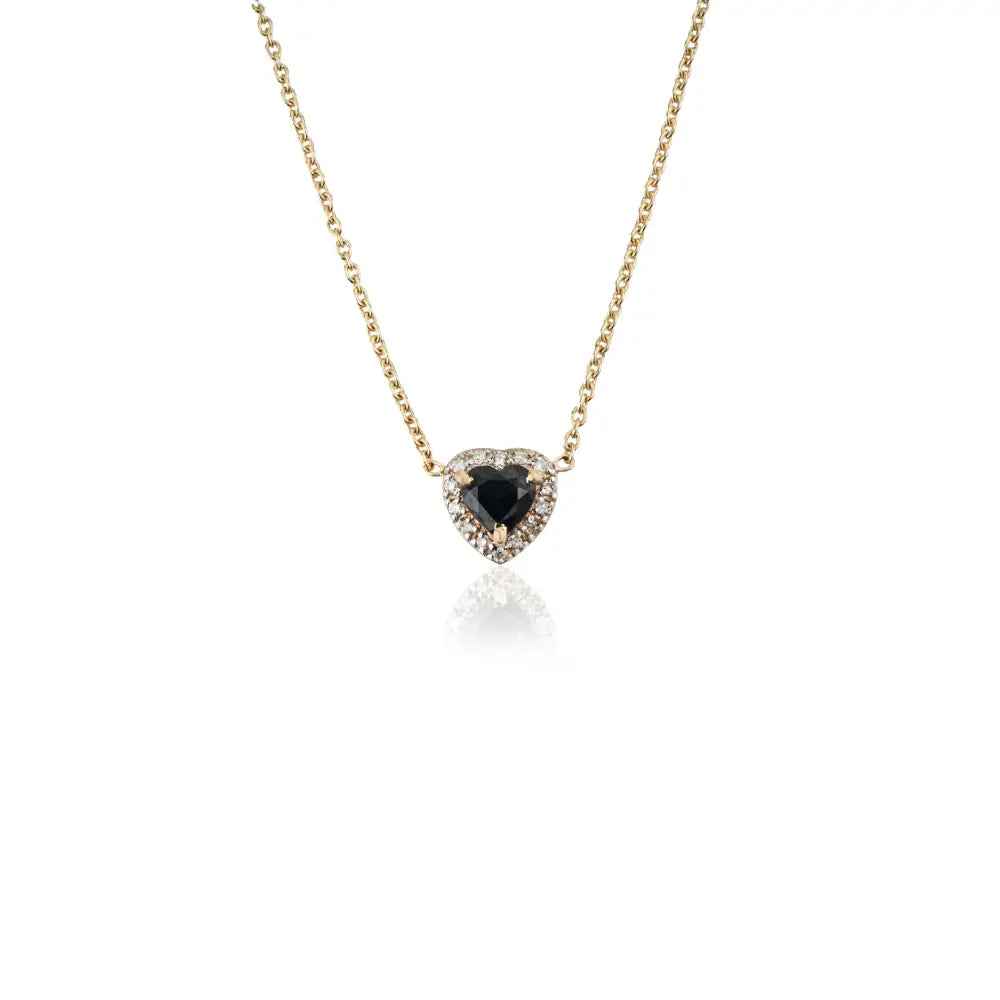 Dainty Minimalist Heart Shape Blue Sapphire & Diamond Halo Pendant Necklace 14K Gold