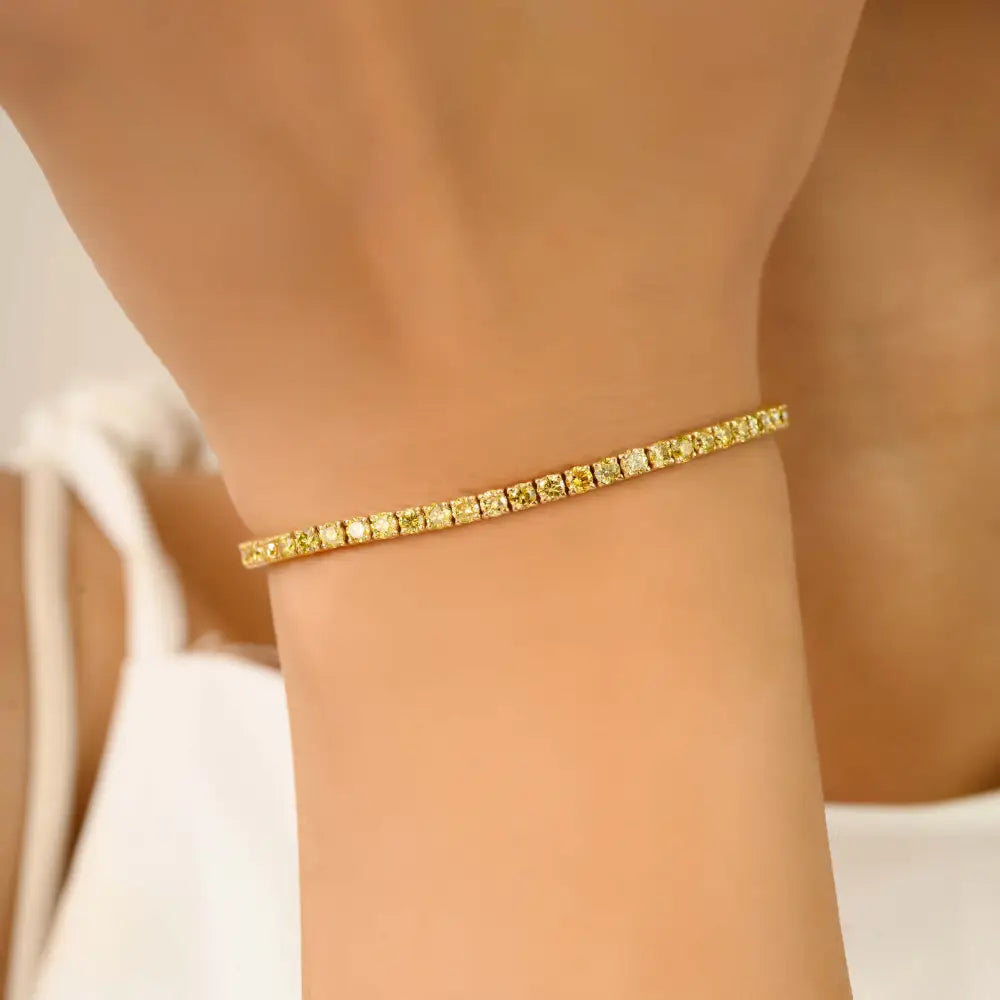 Round Brilliant Cut Yellow Diamond Stackable Tennis Bracelet 18K Real Gold Wedding Jewelry