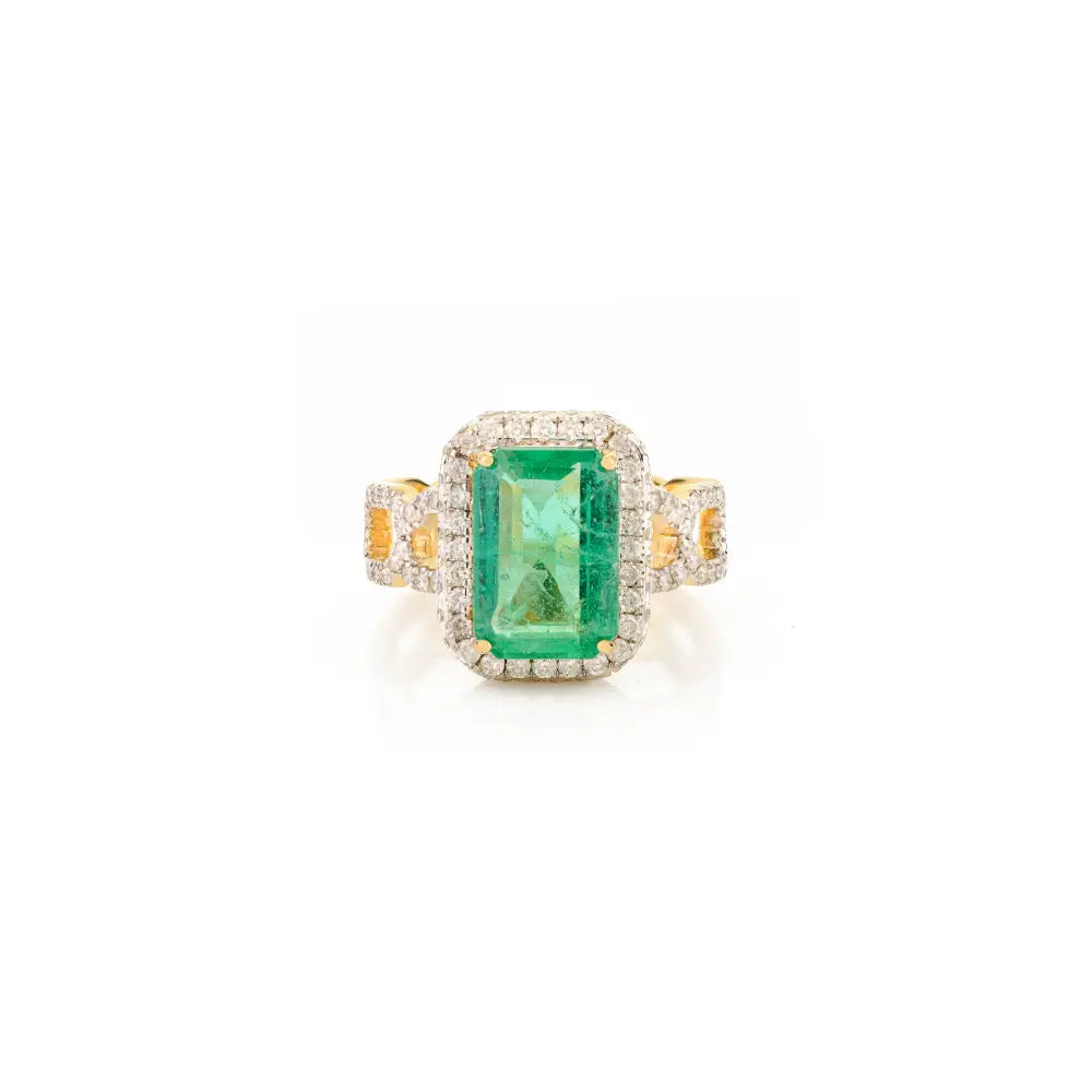 3.17ct. Zambian Emerald & Diamond Bold Statement Ring Bridal Bulk Jewelry 18K Yellow Gold
