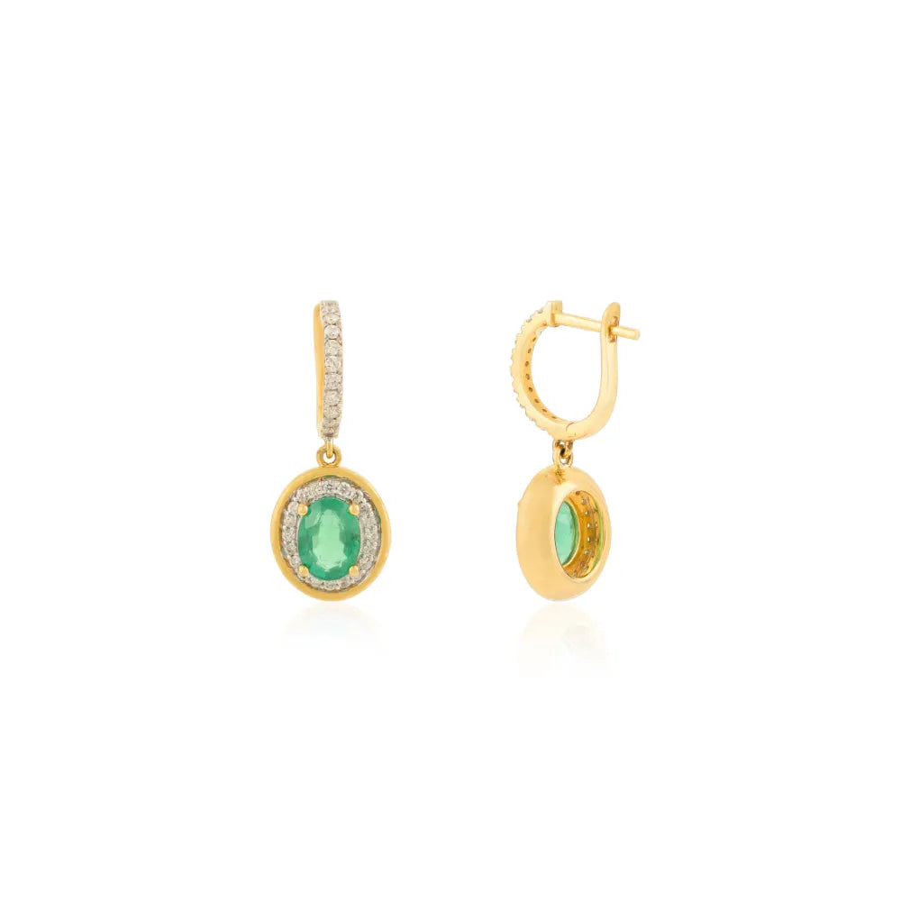 High Quality 14K Yellow Gold Emerald & Diamond Drop Earrings Customized Jewelry