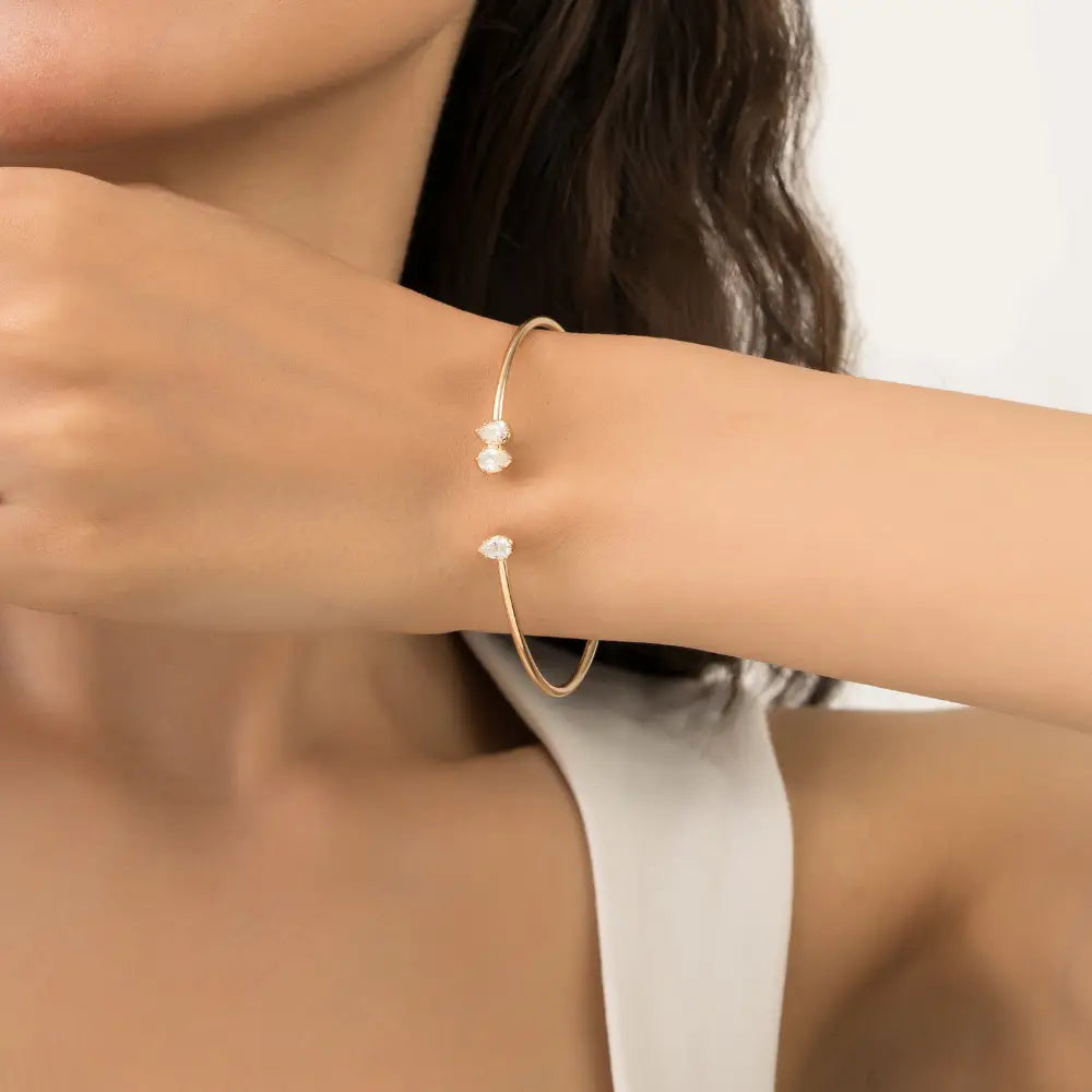 Manufacturer of Real Diamond Flexible Cuff Bracelet Sparkling Jewelry 14K Solid Yellow Gold