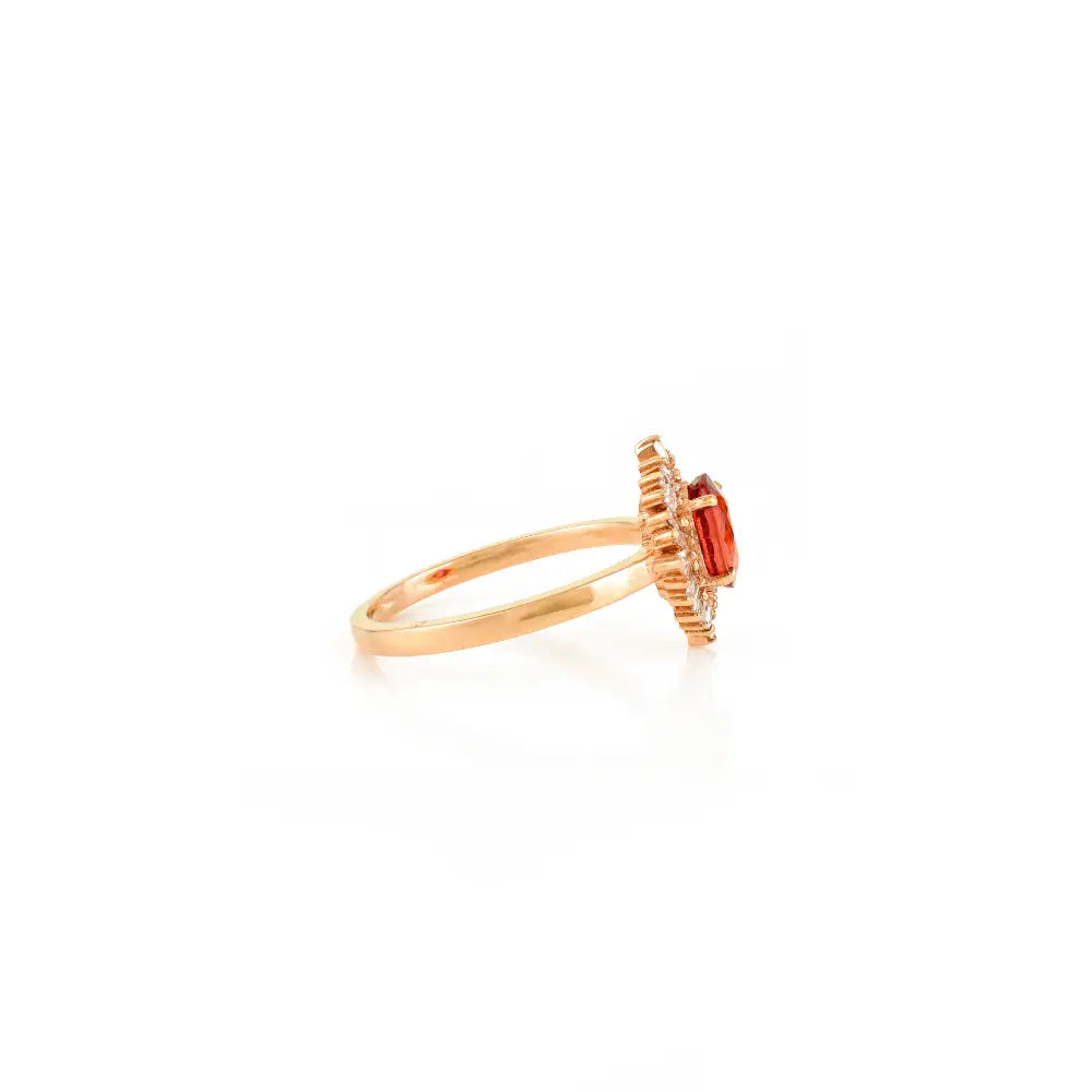 Elegant Design 14K Solid Rose Gold Orange Sapphire & Diamond Cluster Ring Minimal Jewelry
