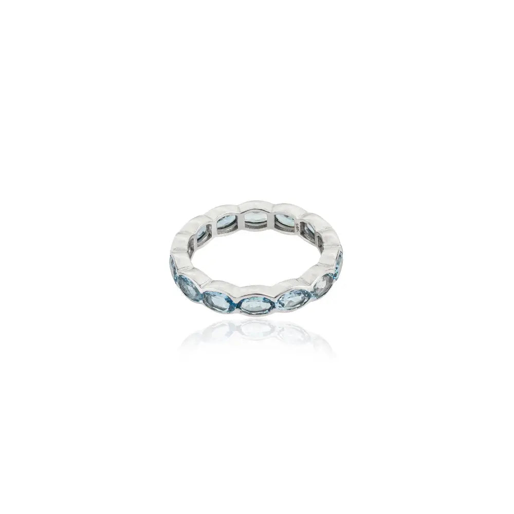 Oval Cut Aquamarine Gemstone Full Eternity Band Ring Stackable Jewelry 14K Gold Jewelry