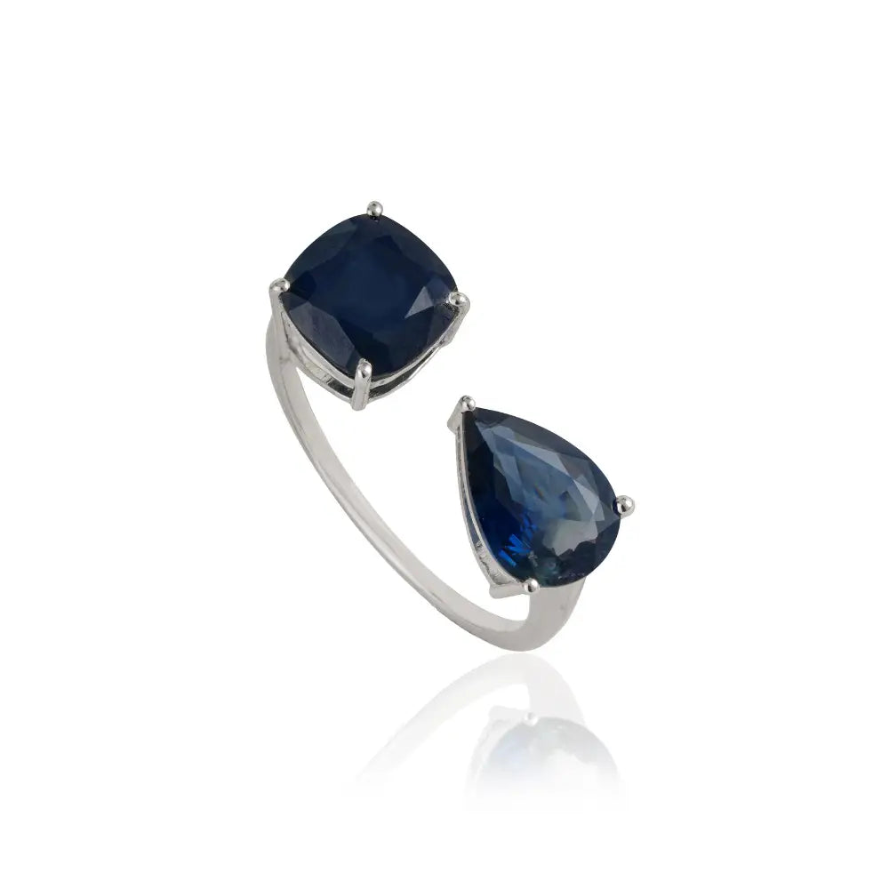 Best Quality Prong Set Blue Sapphire Gemstone Open Ring 18K Pure White Gold Bulk Jewelry