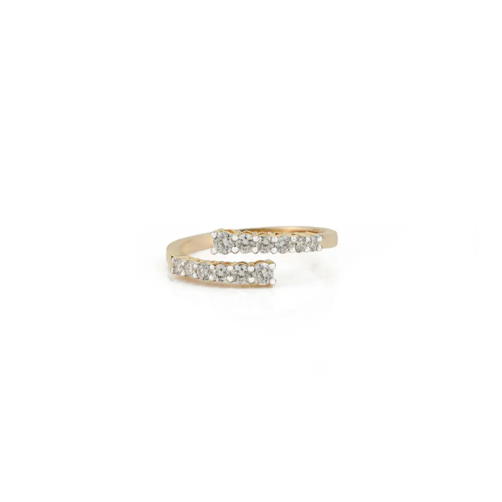 100% Natural Diamond Elegant Bypass Ring Sparkle Women Jewelry 14K Real Yellow Gold