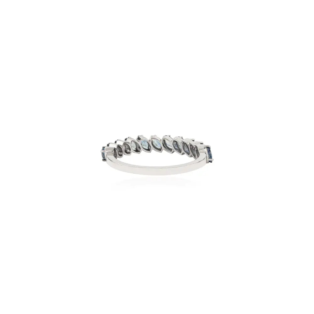 Elegance Style Marquise Shape Blue Sapphire Half Eternity Band Ring K14 White Gold Jewelry
