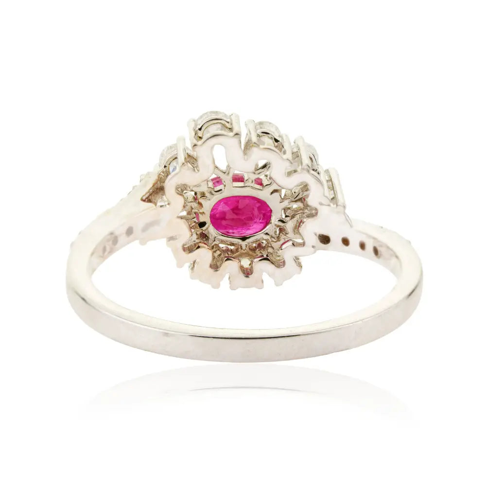 Precious Gemstone Ruby & Diamond Engagement Ring Solid K18 White Gold Wedding Jewelry