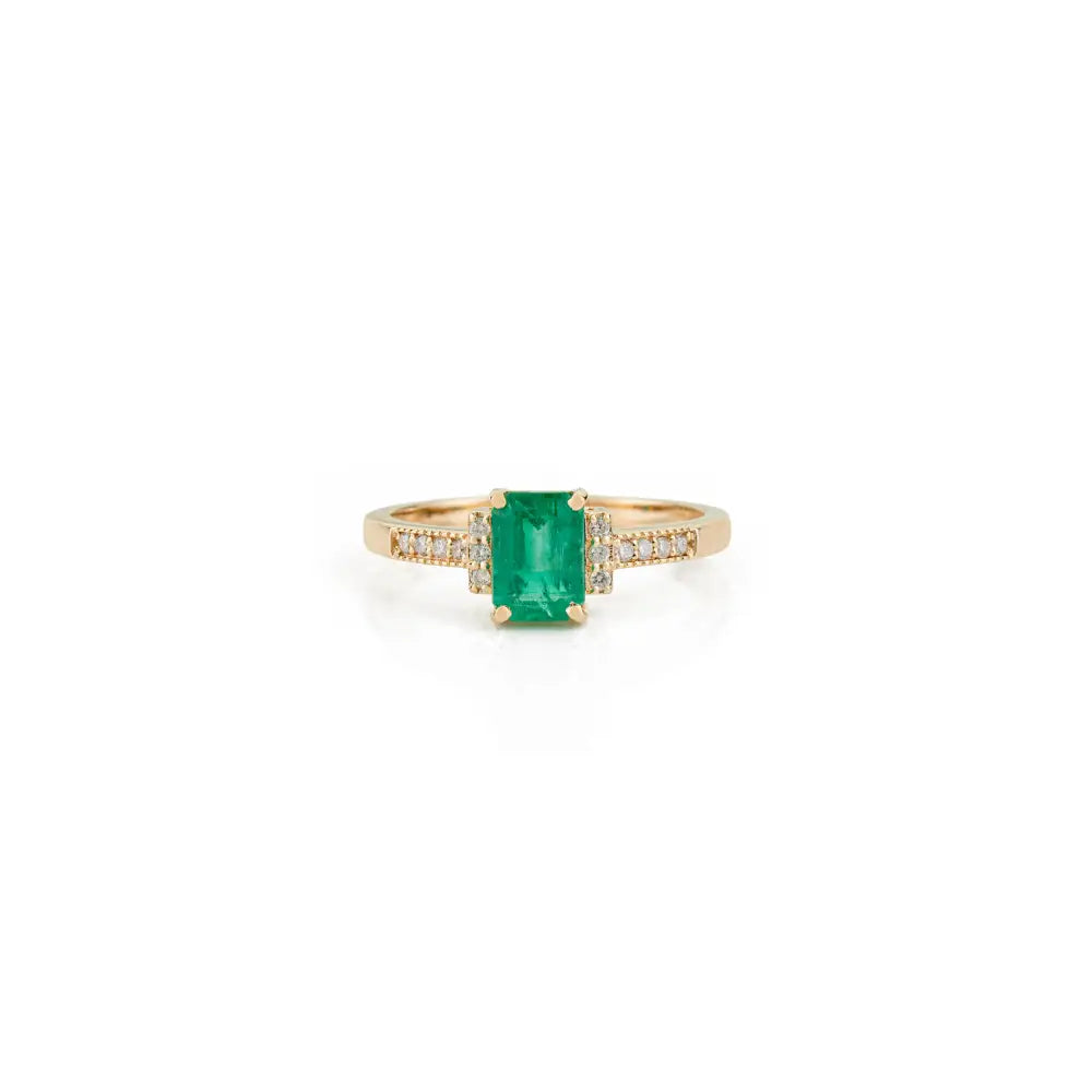 K14 Yellow Gold Handcrafted Emerald & Diamond Engagement Ring New Arrivals Jewelry