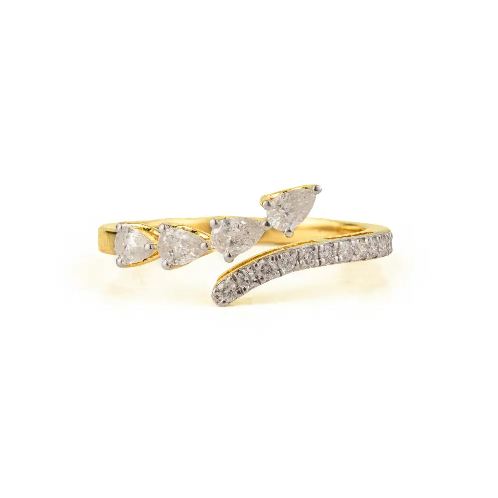 Minimal Unique Design Real Diamond Stacking Bypass Ring Custom 14K Yellow Gold Jewelry