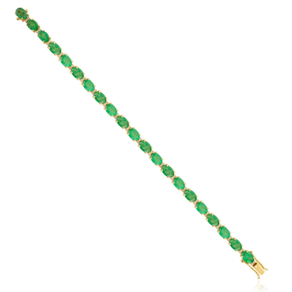 18K Pure Yellow Gold May Birthstone Zambian Emerald & Diamond Tennis Bracelet For Unisex