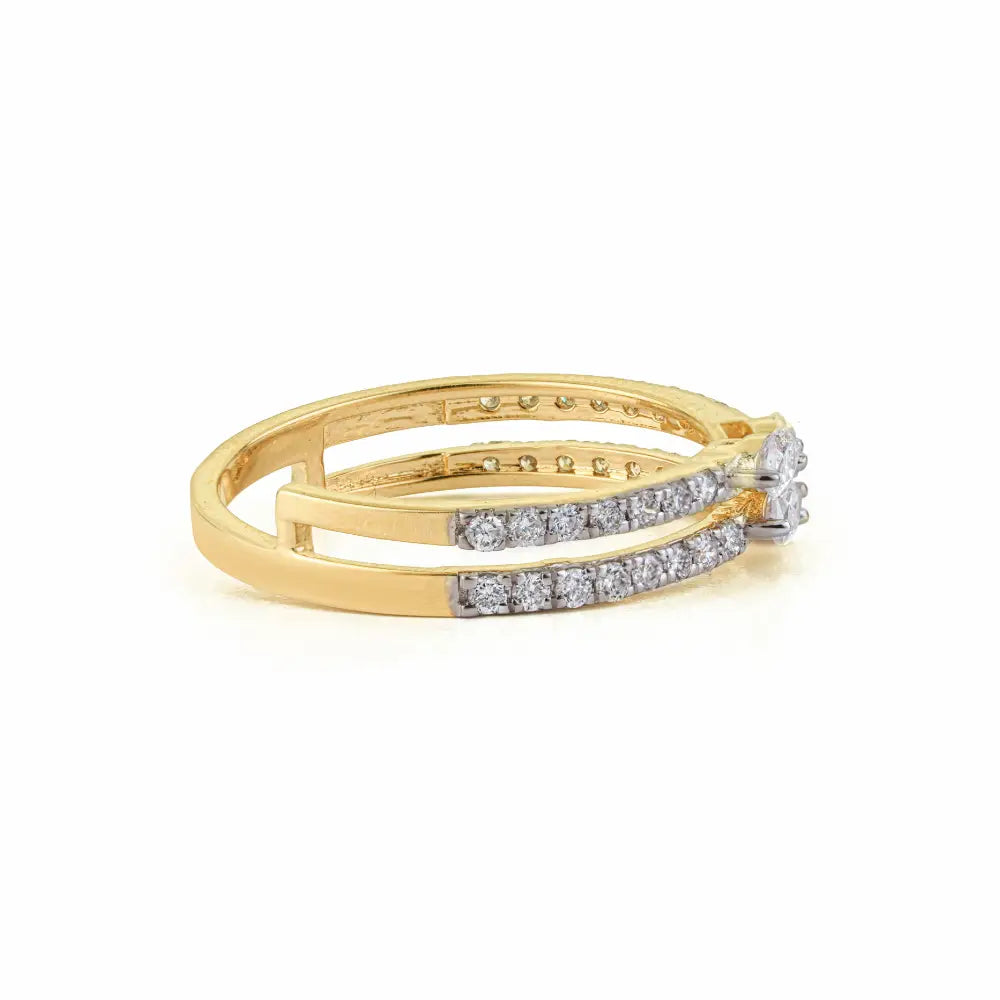 April Birthstone Diamond Stackable Double Band Ring Solid K14 Yellow Gold Fine Jewelry
