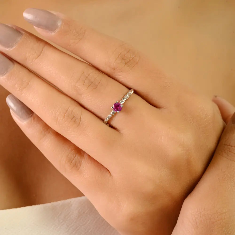 Prong Set Ruby Single Stone Gemstone Ring 14K Real White Gold Trending Stacking Jewelry