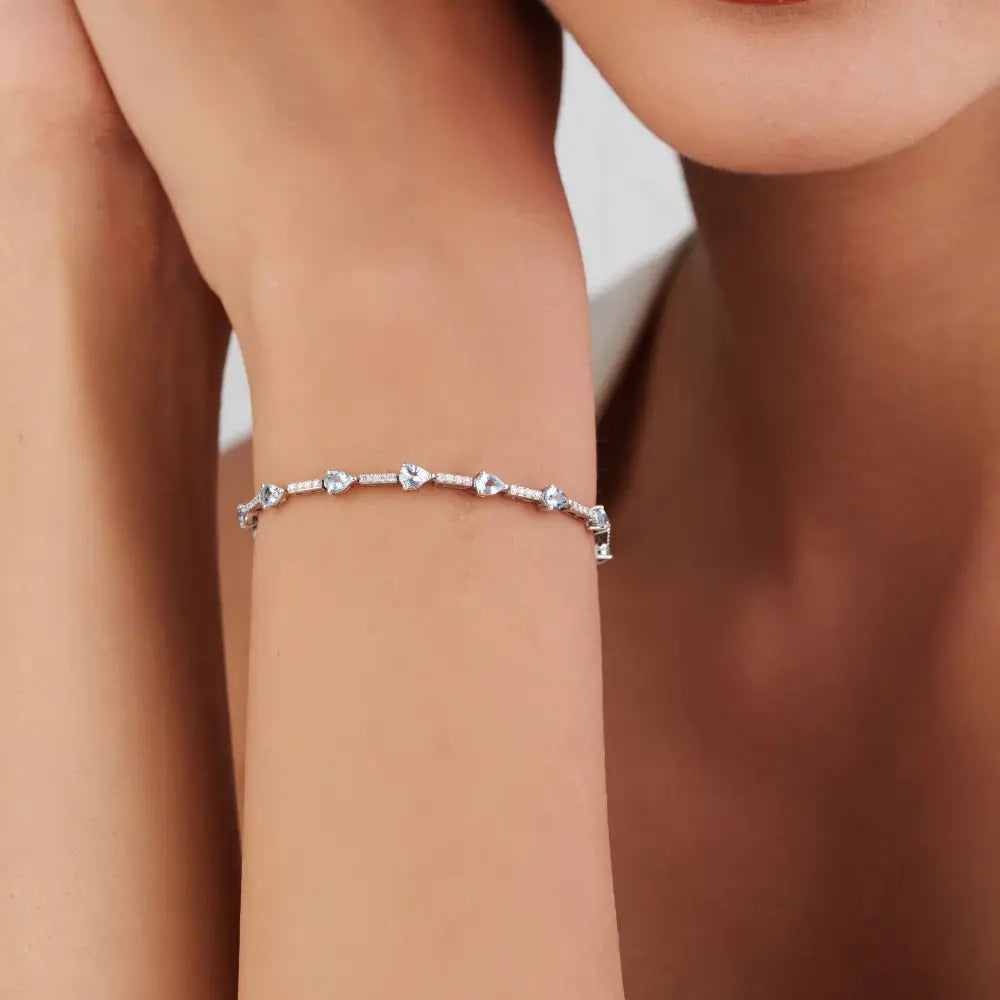 Best Selling Products Aquamarine & Diamond Sleek Tennis Bracelet 14K White Gold Jewelry