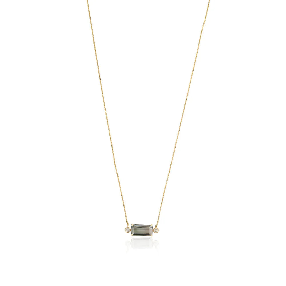Fine Gemstone Tourmaline & Diamond Solid K14 Yellow Gold Stackable Pendant Necklace Latest Design Jewelry