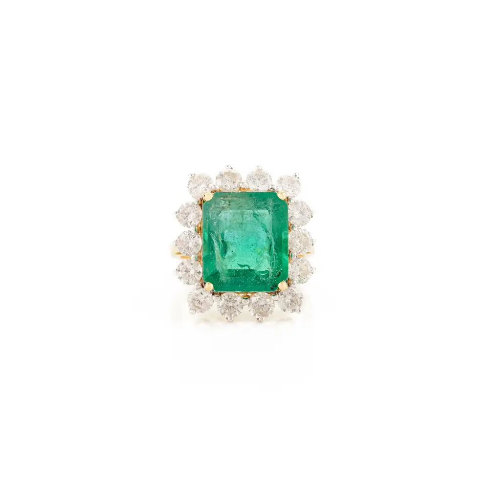 Natural Zambian Emerald & Diamond Wedding Ring 18K Yellow Gold Luxury Statement Jewelry